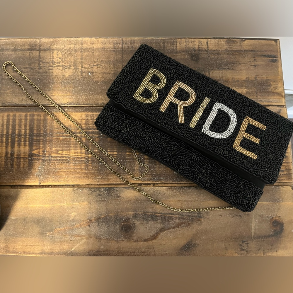 Bride Beaded Clutch with Gold Chain